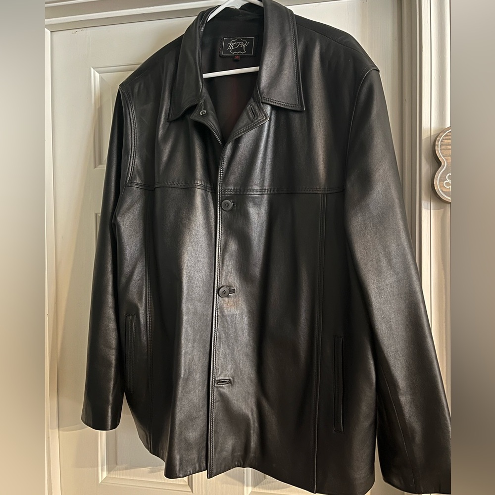 Men’s black leather coat